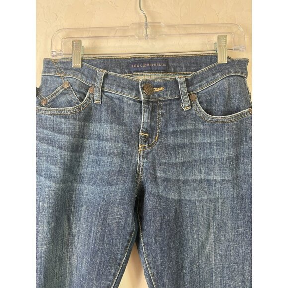 Rock & Republic Sz 4 Emo Style Skinny Jeans Medium Dark Wash EUC - Picture 2 of 9